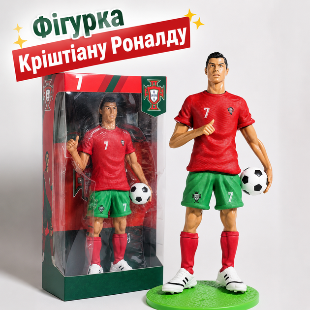 Коллекционная фигурка Cristiano Ronaldo 22см с мячом на подставке сувенир для фанатов футбола - изображение 2
