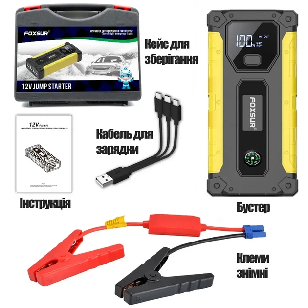 Пусковое устройство бустер Foxsur Car Jump starter FJS-650 800A 12В - изображение 2
