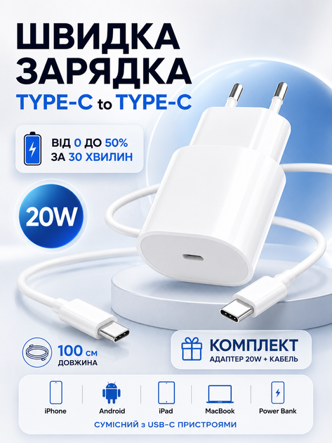 Быстрая зарядка для телефона айфона айпада сетевое зарядное устройство на айфон айпад 20 ватт блок быстрой зарядки для Apple ipad iphone 15 16 17 pro max plus mini блочек к айфону юсб тайп си 20w power adapter адаптер питания и кабель type c шнур тайпси - Фото 1 Быстрая зарядка для телефона айфона айпада сетевое зарядное устройство на айфон айпад 20 ватт блок быстрой зарядки для Apple ipad iphone 15 16 17 pro max plus mini блочек к айфону юсб тайп си 20w power adapter адаптер питания и кабель type c шнур тайпси - изображение 1
