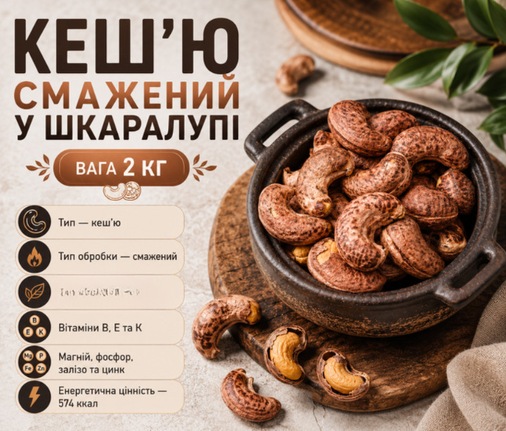 Орех кешью жареный в скорлупе 2 кг натуральный отборный без добавок - Фото 1 Орех кешью жареный в скорлупе 2 кг натуральный отборный без добавок - изображение 1