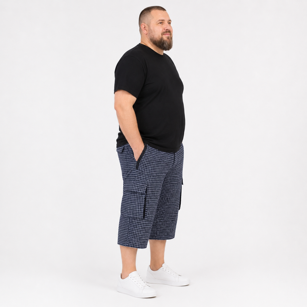 Бриджі чоловічі Sport в клітку карго на гумці,Чорний, XXXL - Фото 4 Бриджі чоловічі Sport в клітку карго на гумці,Чорний, XXXL - зображення 4