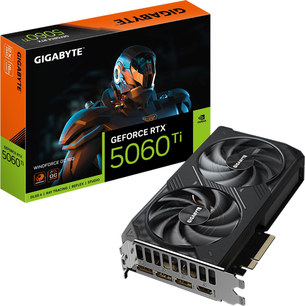 Відеокарта GeForce RTX 5060 Ti 16GB Gigabyte Windforce OC (GV-N506TWF2OC-16GD) - Фото 3 Відеокарта GeForce RTX 5060 Ti 16GB Gigabyte Windforce OC (GV-N506TWF2OC-16GD) - зображення 3