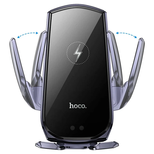 Автотримач для телефона з БЗП HOCO CA202 Plus Enlightener infrared induction wireless charging car holder(air outlet) Black metal gray - изображение 3