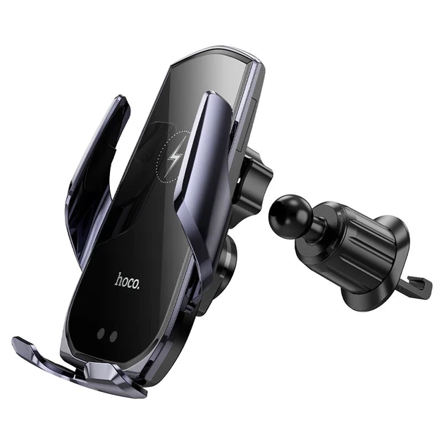 Автотримач для телефона з БЗП HOCO CA202 Plus Enlightener infrared induction wireless charging car holder(air outlet) Black metal gray - изображение 4