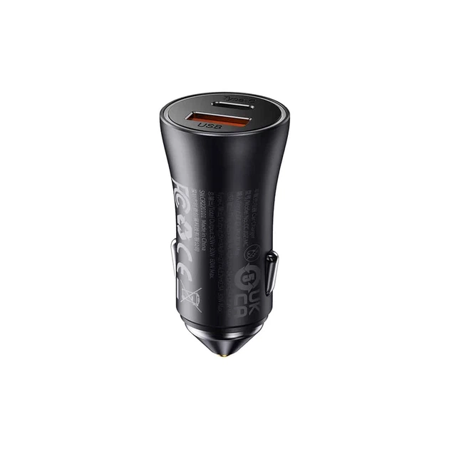 Автомобільний зарядний пристрій Baseus Golden Contactor Max Dual Fast Charger Car Charger U+C 60W Dark Gray - зображення 4