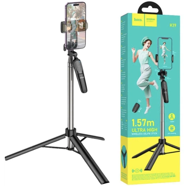 Селфи-палка монопод 2 в 1 HOCO K19 Ultra High wireless selfie stick 1.57 м с беспроводным Bluetooth-пультом Черный - изображение 5