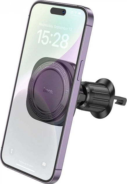 Магнитный автодержатель для телефона HOCO H28 Rainbow ring magnetic car holder в дефлектор с усиленным винтовым зажимом и вращением на 360° Черный - изображение 4