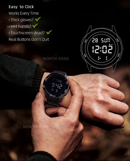 Годинник наручний чоловічий North Edge Terrax Brutal Green спортивний електронний 45 мм, 2 ремінці - зображення 5