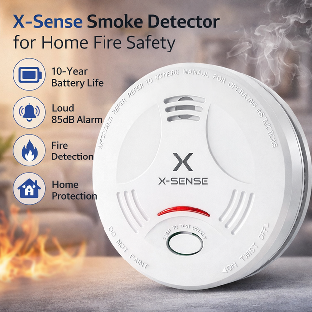 Димовий сповіщувач X-Sense SD11 фотоелектричний, батарея 10 років, 85 дБ, EN14604, пожежна сигналізація для дому, білий - зображення 2