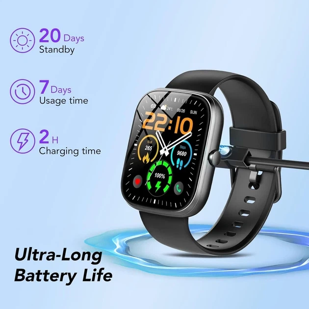 Смарт-годинник Matast T60 1.91" Black IP68 з Bluetooth-дзвінками: розумний годинник, 100+ спортивних режимов, унісекс - Фото 4 Смарт-годинник Matast T60 1.91" Black IP68 з Bluetooth-дзвінками: розумний годинник, 100+ спортивних режимов, унісекс - зображення 4