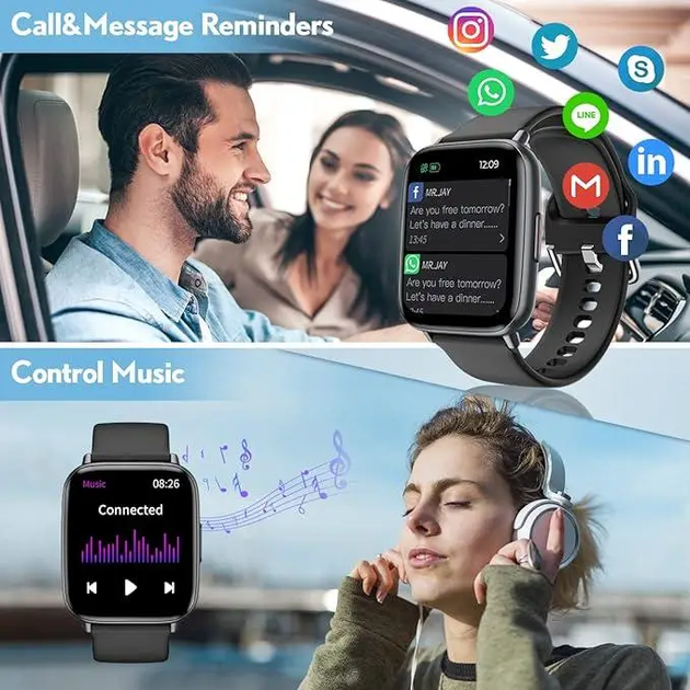 Смарт-годинник FMK 1.72" Bluetooth з дзвінками, IP68, пульсометр, SpO₂, тиск, фітнес-трекер для Android та iPhone, чорний - Фото 6 Смарт-годинник FMK 1.72" Bluetooth з дзвінками, IP68, пульсометр, SpO₂, тиск, фітнес-трекер для Android та iPhone, чорний - зображення 6