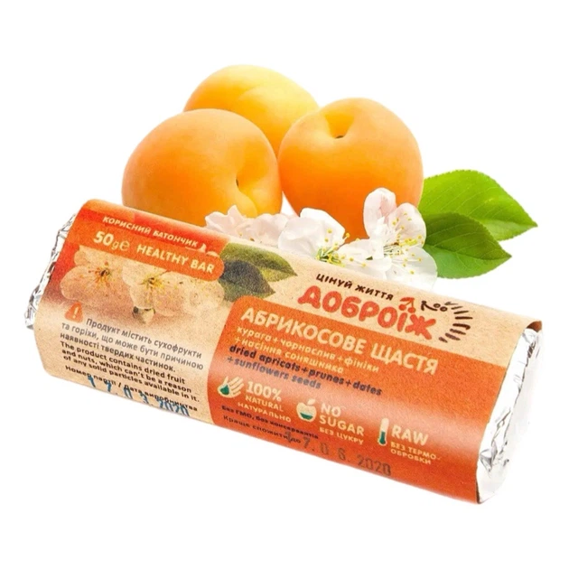 Натуральный батончик Доброїж со вкусом абрикоса 50 г 40229 - Фото 1 Натуральный батончик Доброїж со вкусом абрикоса 50 г 40229 - изображение 1