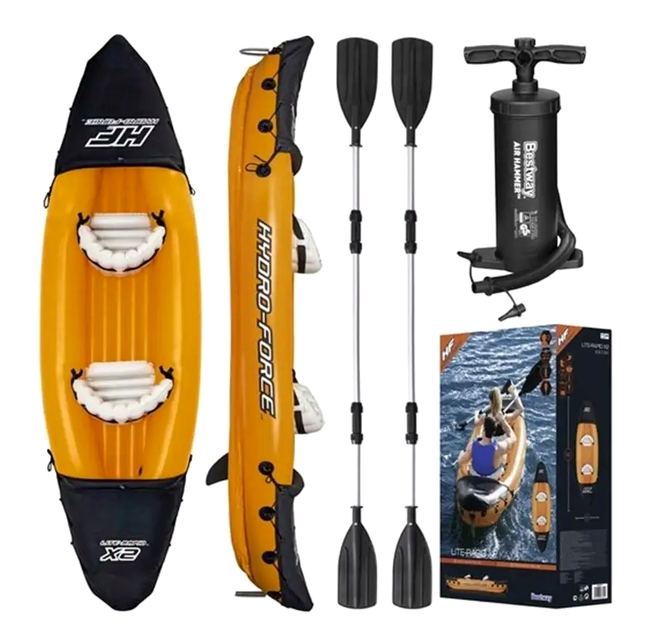 Надувной каяк двухместный 321x88 см для отдыха на воде оранжево-черный Bestway LS-3248 - зображення 2