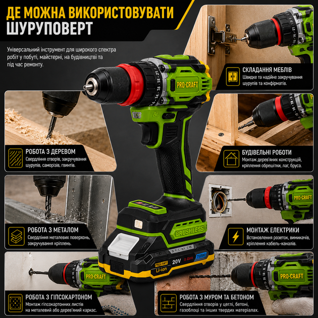 Шуруповерт аккумуляторный бесщеточный Procraft PA18LiPro DFR 20V 30 Нм 2 АКБ 2Ah і 4Ah дрель шуруповерт в кейсе - Фото 4 Шуруповерт аккумуляторный бесщеточный Procraft PA18LiPro DFR 20V 30 Нм 2 АКБ 2Ah і 4Ah дрель шуруповерт в кейсе - изображение 4