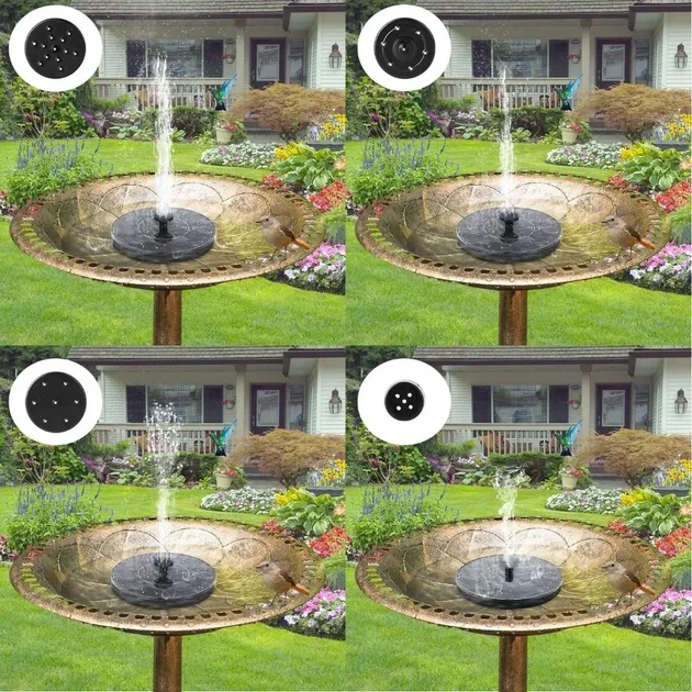 Плавающий садовый фонтан с солнечной панелью и различными насадками Solar Fountain Черный - изображение 3