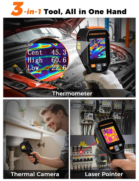 Тепловизор TI01 с ИК-камерой 240×240, лазерным указателем, IP54, диапазон -20°C…550°C, тепловизионная камера для диагностики - изображение 4