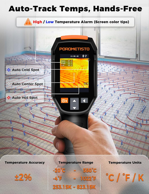 Тепловизор TI01 с ИК-камерой 240×240, лазерным указателем, IP54, диапазон -20°C…550°C, тепловизионная камера для диагностики - изображение 5