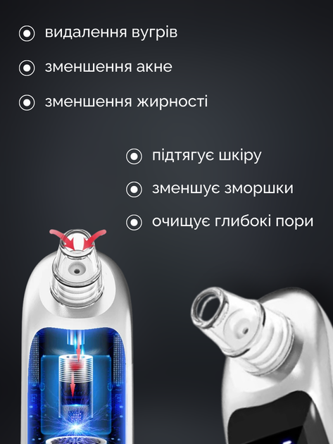 Вакуумный очиститель пор черных точек прыщей аппарат удалитель для чистки прибор с дисплеем устройство высасыватель вакуум для удаления угрей акне очистки кожи носа лица лба ремувер black head remover деликатный портативный универсальный Hechpro АН675IF - изображение 2