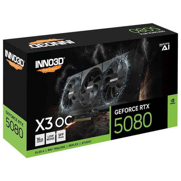 Відеокарта Inno3D GeForce RTX5080 X3 OC, 16GB GDDR7, 256bit, PCI Express 5.0 - Фото 2 Відеокарта Inno3D GeForce RTX5080 X3 OC, 16GB GDDR7, 256bit, PCI Express 5.0 - зображення 2