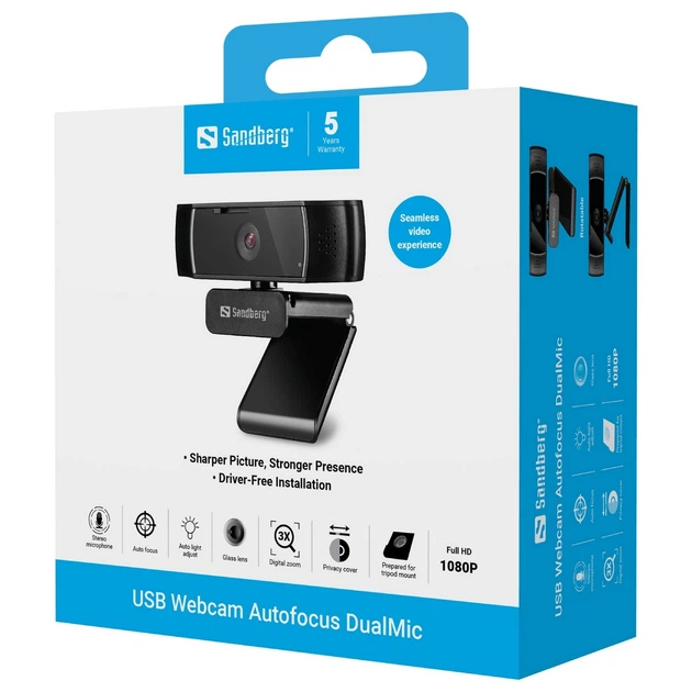 Веб-камера Sandberg Autofocus DualMic Full HD Stereo microphone - Фото 4 Веб-камера Sandberg Autofocus DualMic Full HD Stereo microphone - зображення 4
