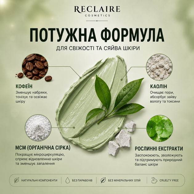 Маска для лица Reclaire Instant De-Puffing & Fatigue Relief Mask 100 мл от отеков, следов усталости и для тонуса кожи - изображение 6