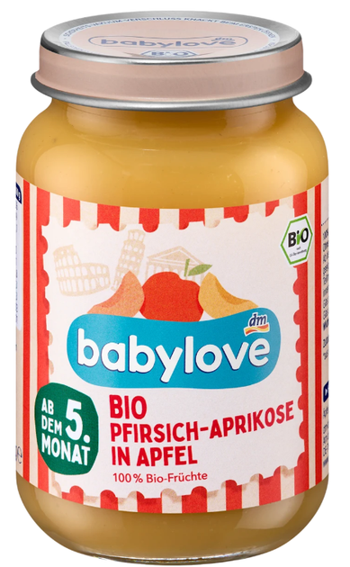 Органічний фруктовий перекус Babylove персик та абрикос у яблуках, 190 г - Фото 1 Органічний фруктовий перекус Babylove персик та абрикос у яблуках, 190 г - изображение 1