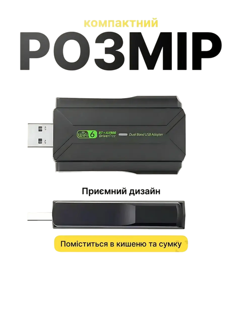 Адаптер AX900 Wi-Fi 6 двохдіапазонний 900Мб/с 2в1 Bluetooth 5.4 для ПК та ноутбука до WIFI 5G 2.4/5ГГц 900Mbps і BT в USB3.0 карта - Фото 4 Адаптер AX900 Wi-Fi 6 двохдіапазонний 900Мб/с 2в1 Bluetooth 5.4 для ПК та ноутбука до WIFI 5G 2.4/5ГГц 900Mbps і BT в USB3.0 карта - зображення 4