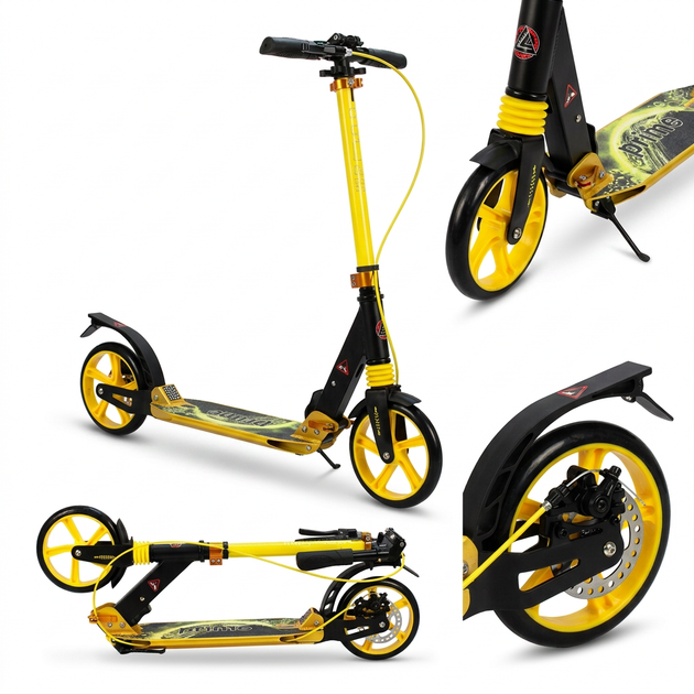 Самокат двоколісний складаний з колесами 200 мм і дисковим гальмом Scooter Prime 1364 Yellow-Black - зображення 6