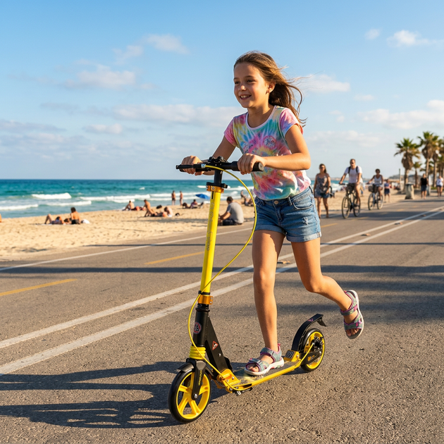 Самокат двоколісний складаний з колесами 200 мм і дисковим гальмом Scooter Prime 1364 Yellow-Black - зображення 10
