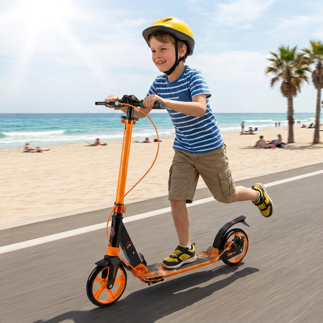 Самокат двоколісний складаний з колесами 200 мм і дисковим гальмом Scooter Prime 1364 Orange-Black - зображення 9