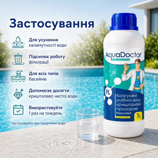 Рідкий засіб для усунення мутності води AquaDoctor флокулянт 1 л - зображення 4