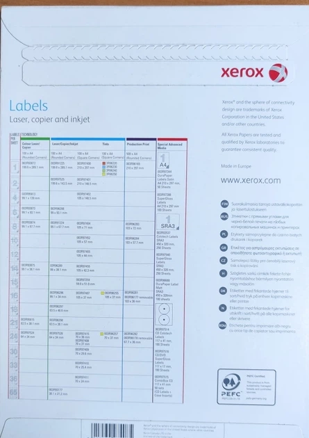 Наклейка Xerox Mono Laser 18UP (закруглені кути) 63,5x46,6mm 100арк. (003R96297) - изображение 2