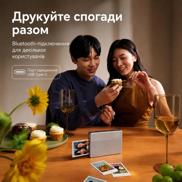 Портативний фотопринтер Mijia Pocket Photo Printer 1S Білий, ZINK, Bluetooth, друк фото 2×3", 313×512 dpi, USB Type-C, AR-фотографії - Фото 2 Портативний фотопринтер Mijia Pocket Photo Printer 1S Білий, ZINK, Bluetooth, друк фото 2×3", 313×512 dpi, USB Type-C, AR-фотографії - изображение 2
