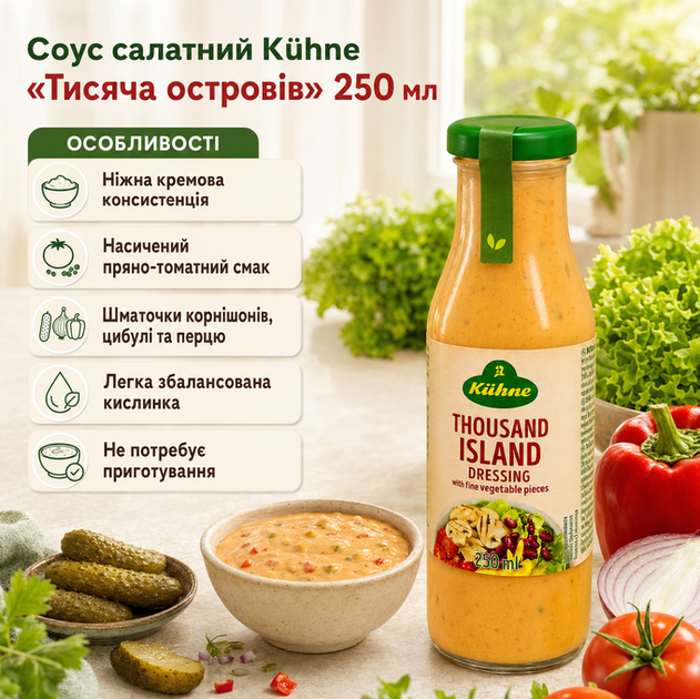 Салатний соус Kühne Тисяча островів 250 мл німецький дресинг з овочами огірками та паприкою - зображення 3