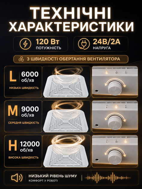 Професійна витяжка для манікюру та педикюру 120Вт, Nail Dust Collector настільний пелесос, 3 швидкості, 2 фільтри в комплекті, щітка у подарунок - зображення 7