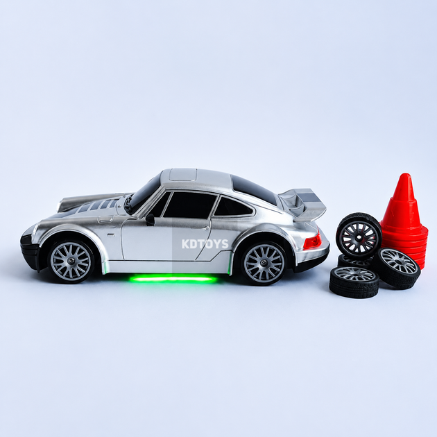 Машинка для дрифта Порш на радиоуправлении Porsche 911 Свет Неоновая подсветка Размер 21 см (Серебристый) - изображение 5