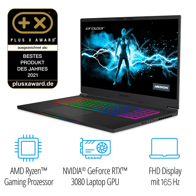 Ігровий ноутбук 17,3" Medion (Lenovo Group) Erazer Beast X25-MD | AMD Ryzen 9 5900HX | IPS (2560x1440) QHD 165 Гц | RAM 64 ГБ | SSD NVME 2 ТБ | Nvidia GeForce RTX 3080, 16 ГБ | Win11 (5163) - Уценка - изображение 2