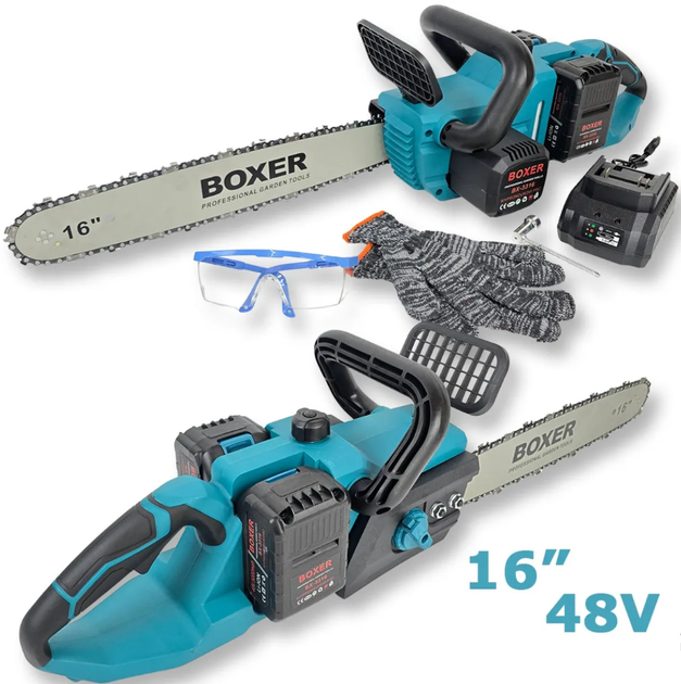 Аккумуляторная цепная пила BOXER BX-3316 2×48V 5Ah, шина 40 см, 4100 об/мин - Фото 1 Аккумуляторная цепная пила BOXER BX-3316 2×48V 5Ah, шина 40 см, 4100 об/мин - изображение 1