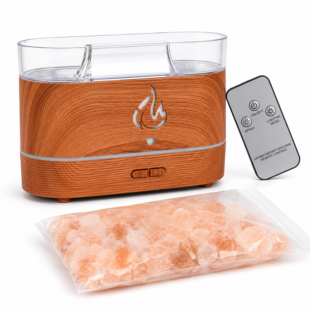 Ультразвуковой увлажнитель воздуха для дома и офиса 10х10х10,5 см Aroma соляная лампа с камнями USB имитация пламени увлажнение воздуха резервуар 200 мл Коричневый - изображение 5