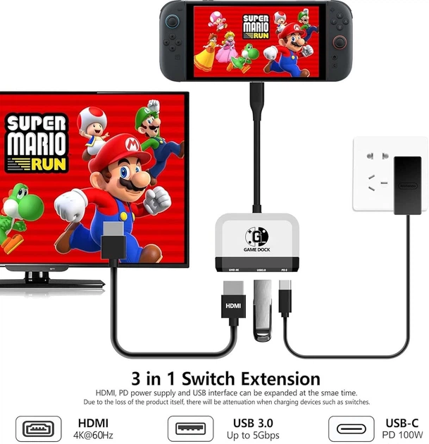 Док-станция 3-в-1 для Nintendo Switch 2 Nintendo Switch / Switch OLED, портативная док-станция с HDMI 4K@60Hz - изображение 2