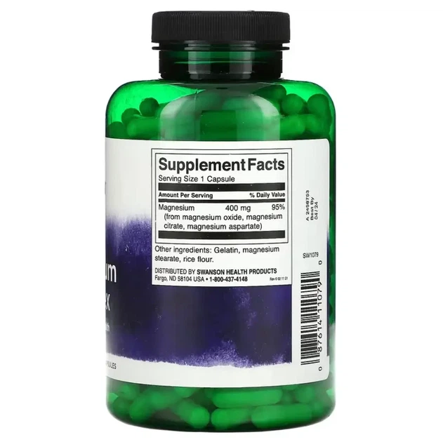 Магний Swanson Triple Magnesium Complex 400 mg 300 капсул - Фото 2 Магний Swanson Triple Magnesium Complex 400 mg 300 капсул - зображення 2