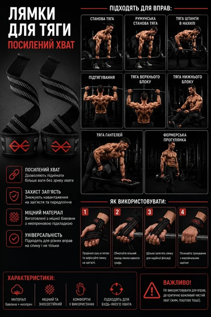 Фитнес-ремни для запястий (Power Straps) — чёрно-серые - Фото 3 Фитнес-ремни для запястий (Power Straps) — чёрно-серые - изображение 3