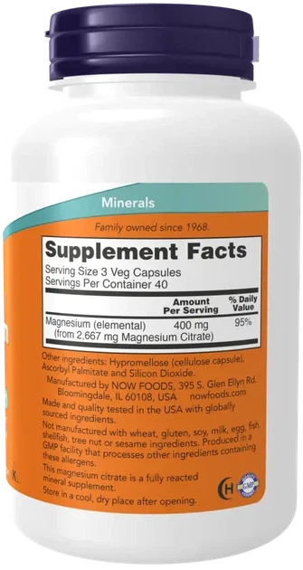 Магній цитрат Now Foods Magnesium Citrate 120 капсул - Фото 2 Магній цитрат Now Foods Magnesium Citrate 120 капсул - изображение 2
