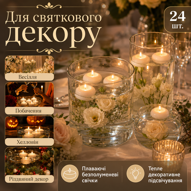 Плавающие беспламенные светодиодные свечи для воды (24 шт.) - изображение 4