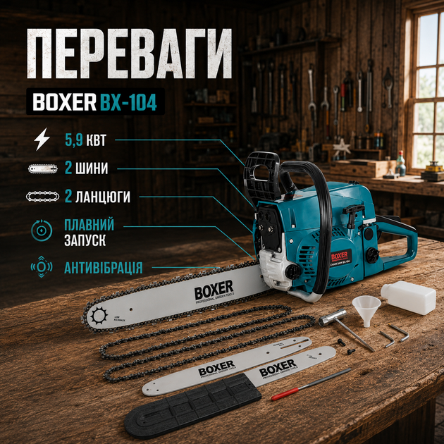 Бензиновая пила Boxer BX-104, цепная пила для обрезки веток, ухода за деревьями и садовых работ - изображение 3