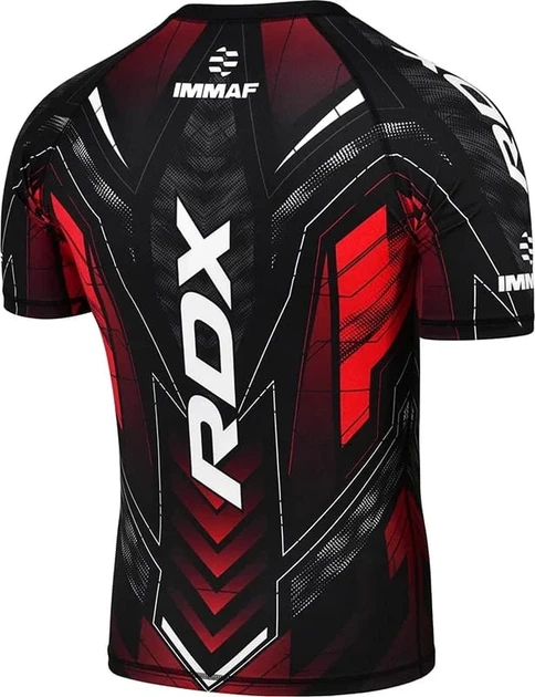 Футболка компрессионная RDX COMPRESSION SHIRT IMMAF-1 83% полиэстер 17% спандекс L черный, красный - Фото 2 Футболка компрессионная RDX COMPRESSION SHIRT IMMAF-1 83% полиэстер 17% спандекс L черный, красный - изображение 2