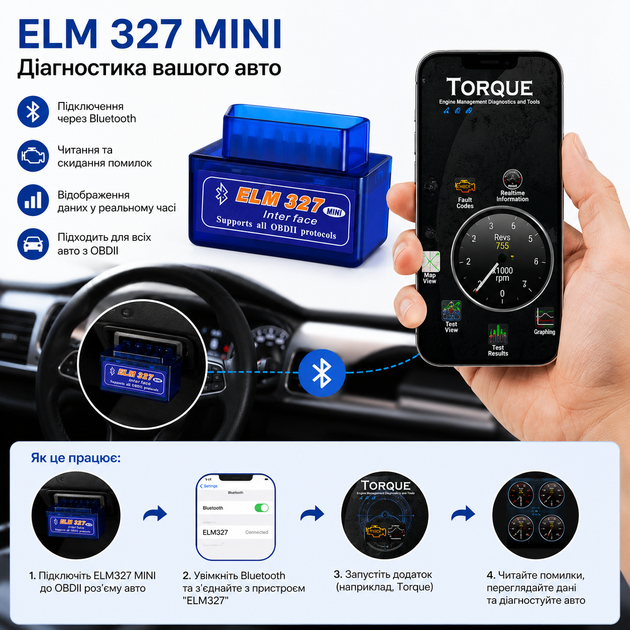 Автосканер ELM327 OBD2 Bluetooth v1.5 (2 плати, чіп PIC18F25K80) 77477 - изображение 5