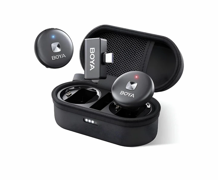 Петличный микрофон BOYA Omic U с зарядным кейсом и 2 адаптерами USB-C и Lightning, Черный (5257201) - Фото 2 Петличный микрофон BOYA Omic U с зарядным кейсом и 2 адаптерами USB-C и Lightning, Черный (5257201) - изображение 2