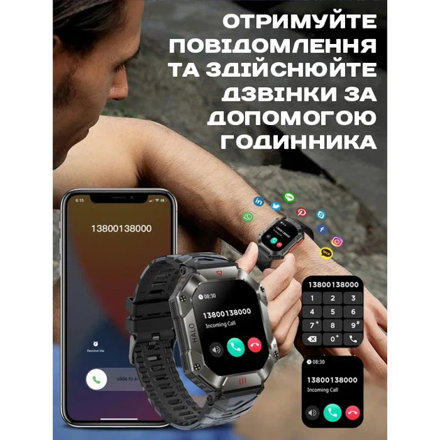 Розумний годинник Smart Racer K+ Steel 45х40х14 мм Сталь Чорний AMOLED 2 дюйми - зображення 6