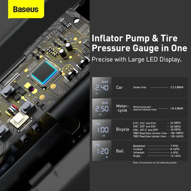 Автомобильный компрессор Baseus Super Mini Inflator Pump Black (CRCQ000001) [69578] - изображение 7